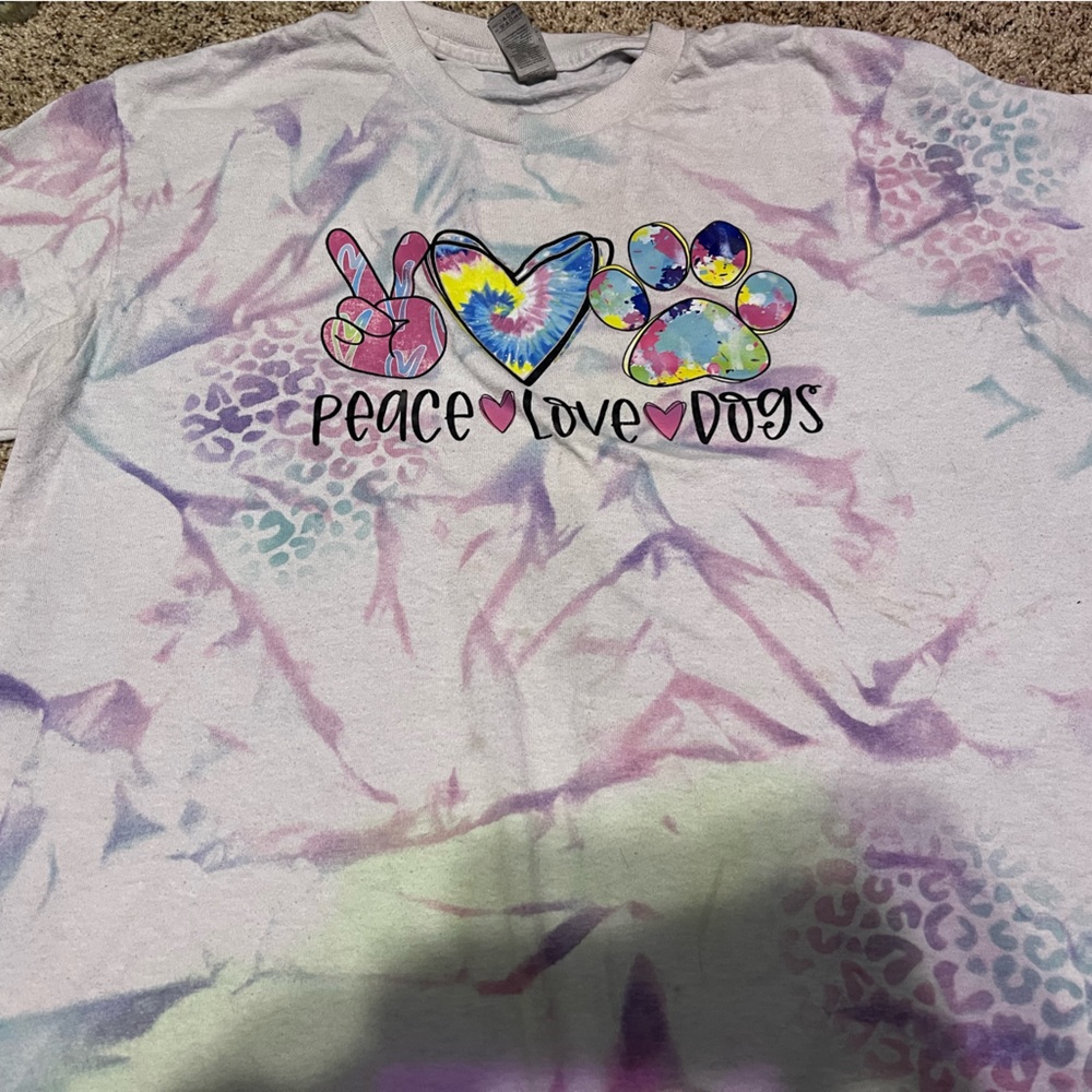 Medium Gildan dry blend T-shirt. Custom printed shirt. Tie dye printed shirt
